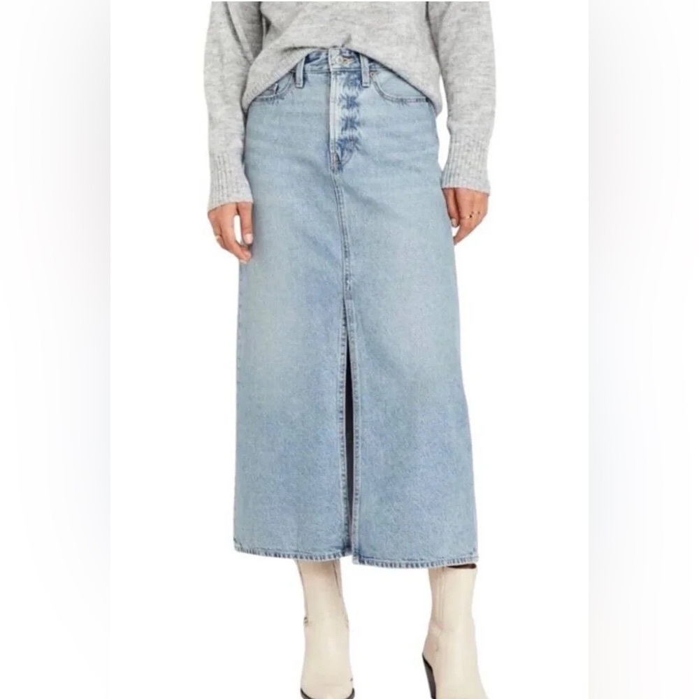 Old navy high rise slit midi denim skirt light wash blue size 10 NWOT
